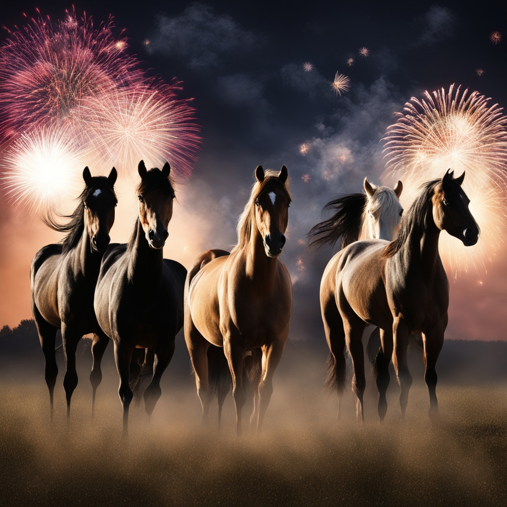 arabian horses with fireworks