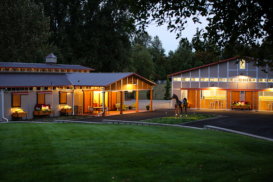 barns at dusk